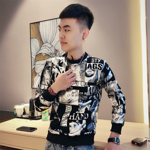 黑首D301-WY33-P55控78秋季新款卫衣男个性印花圆领卫衣社会小伙,男装卫衣,星座309A