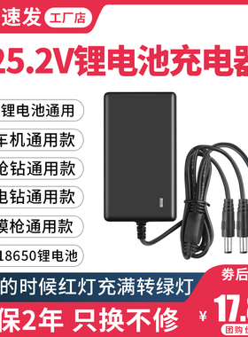 22.2V24V25.2V26V1A2A手电钻筋膜枪洗车机6串18650锂电池充电器线