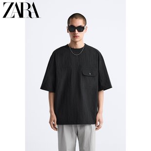 新品 宽松黑色口袋饰科技面料短袖 男装 ZARA24夏季 T恤 0775861800