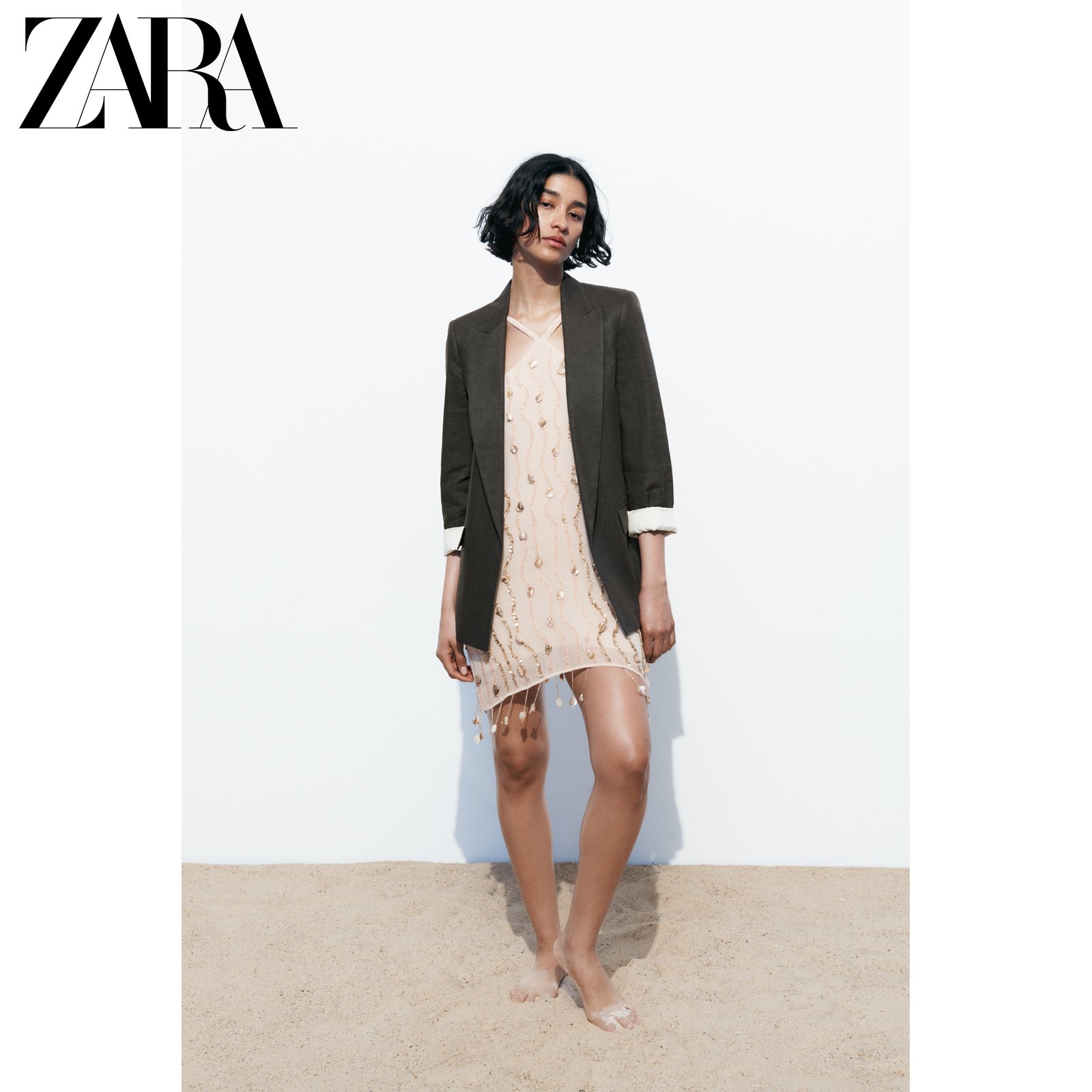 ZARA24夏季新品 女装 纯亚麻开襟西装外套 7726354 807