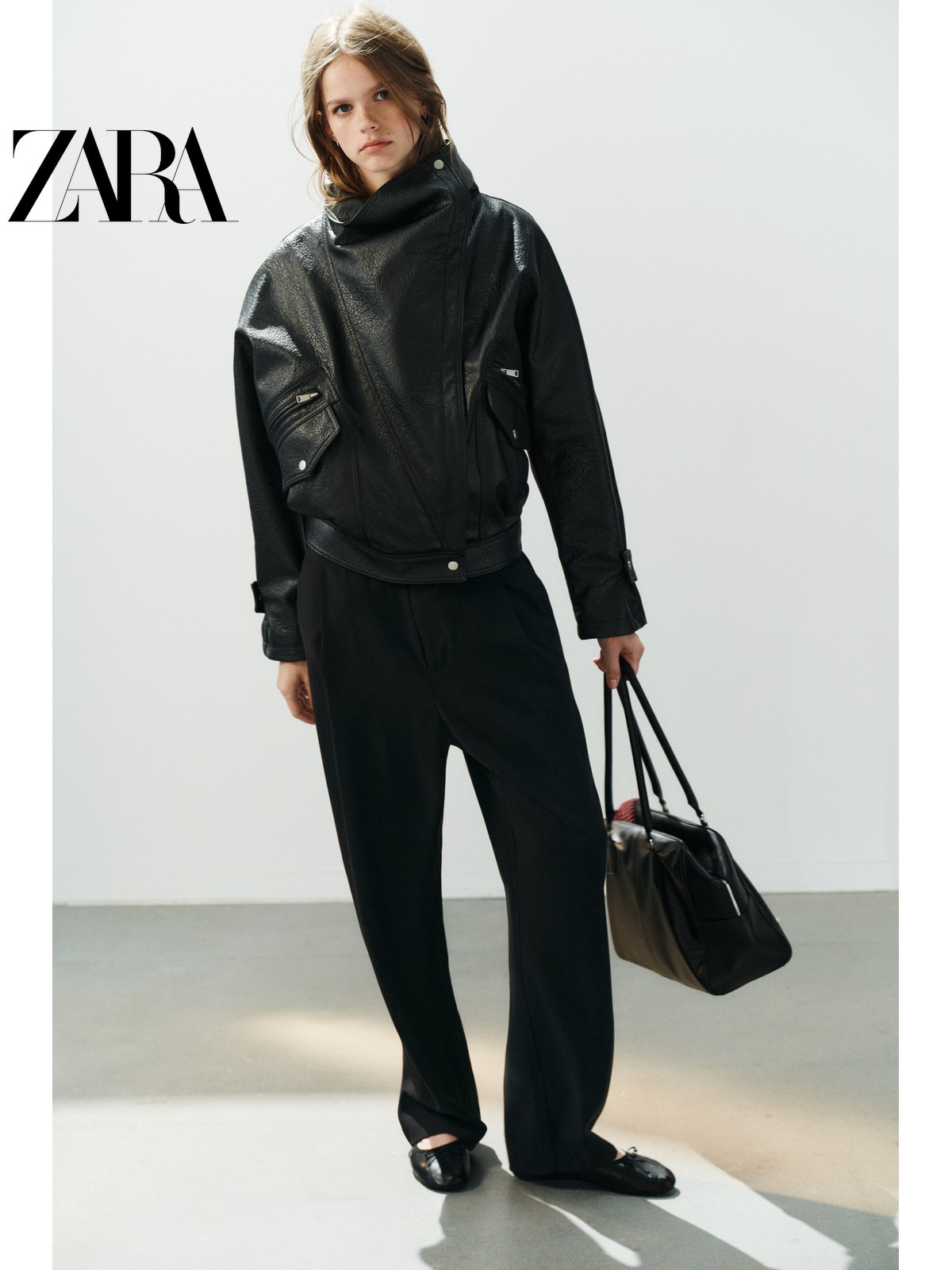 ZARA2026 Autumn New TRF Women's Leather Effect Motorcycle Jacket 4341703 800