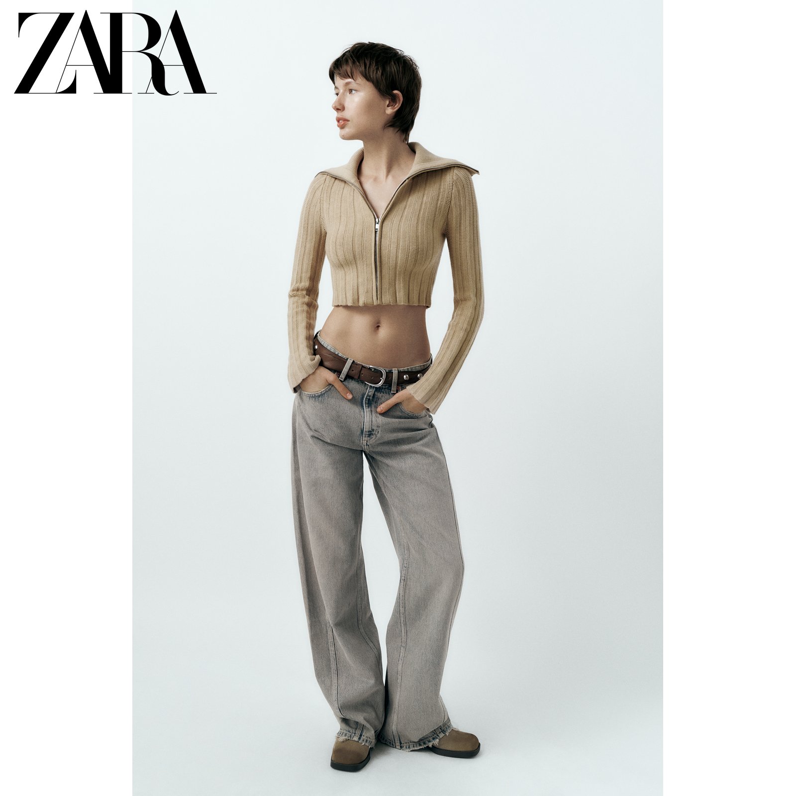 ZARA24春季新品 女装 拉链针织短外套 8689001 731