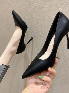 网红高跟鞋2025春秋新款法式少女百搭职业黑色工作鞋细跟尖头单鞋