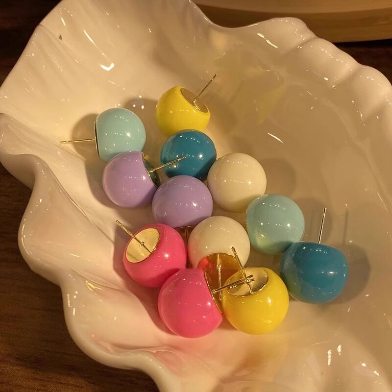 S925银针ins风四季可戴高级感耳饰彩色多巴胺糖果圆球形耳钉耳饰