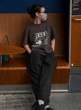 OK!STYLE男女通用 小众设计波点字母短袖圆领 特别的碳灰色 百搭