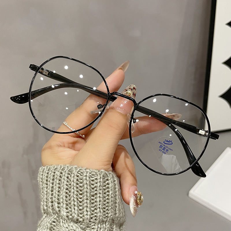 新款时尚金属文艺学生近视平光镜女休闲素颜百搭多边形防蓝光眼镜