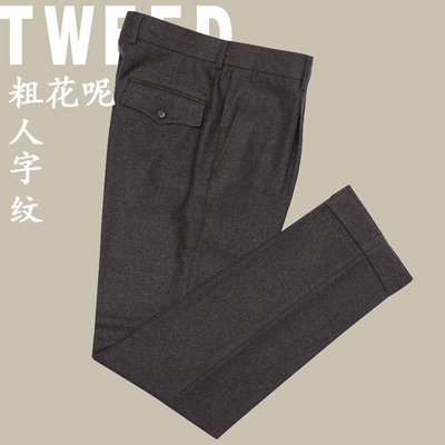 ZBTO英伦复古修身秋冬长裤人字纹
