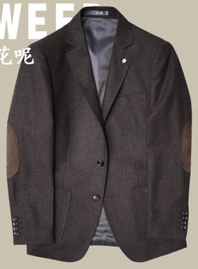 ZBTO重磅秋冬棕咖啡色人字纹tweed粗花呢复古修身男 休闲西装外套