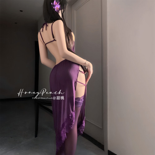 迷人妩媚性感网纱透视长款睡裙女