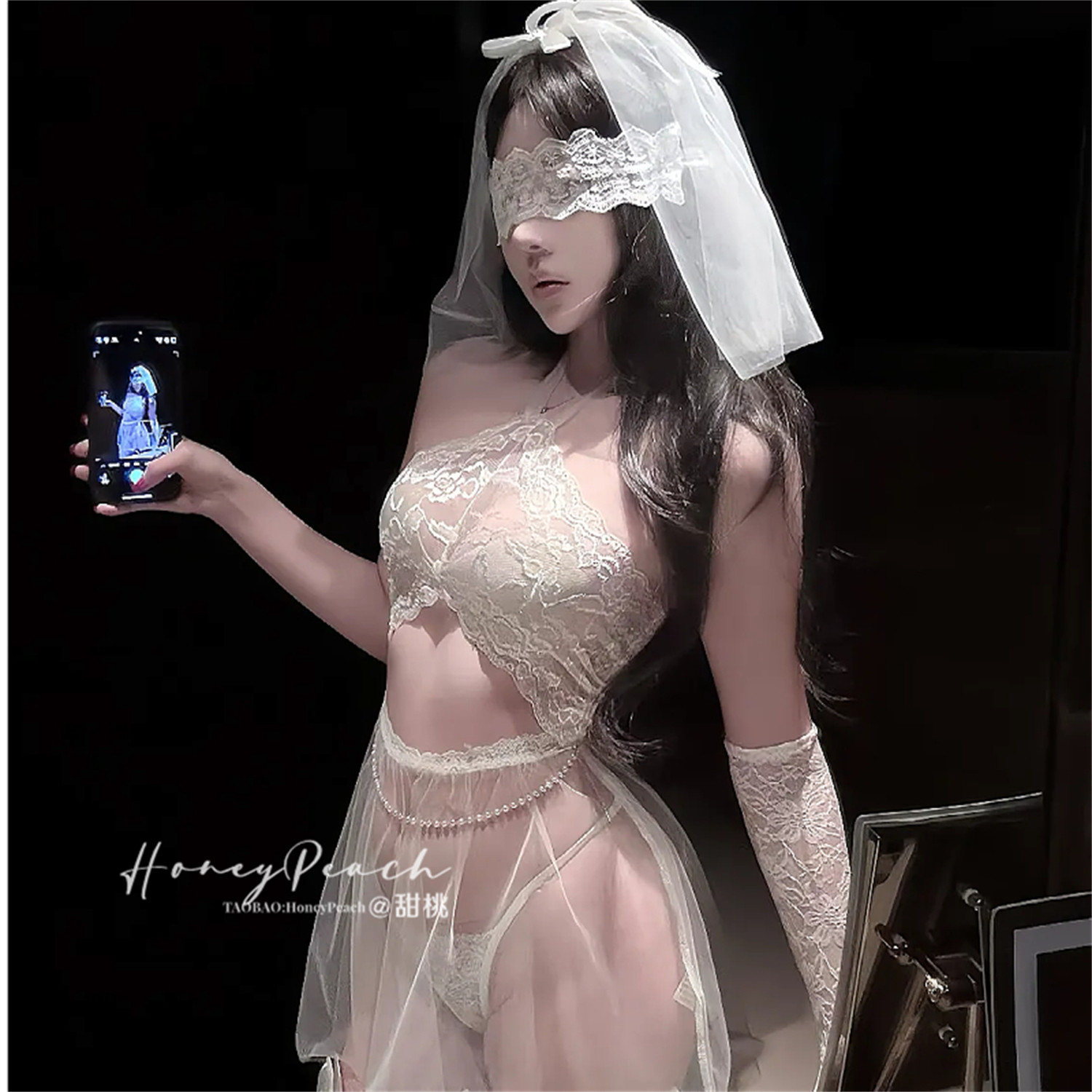HP：温婉恋人*花嫁新娘制服性感蕾丝柔纱裙睡裙网纱透视内衣套装