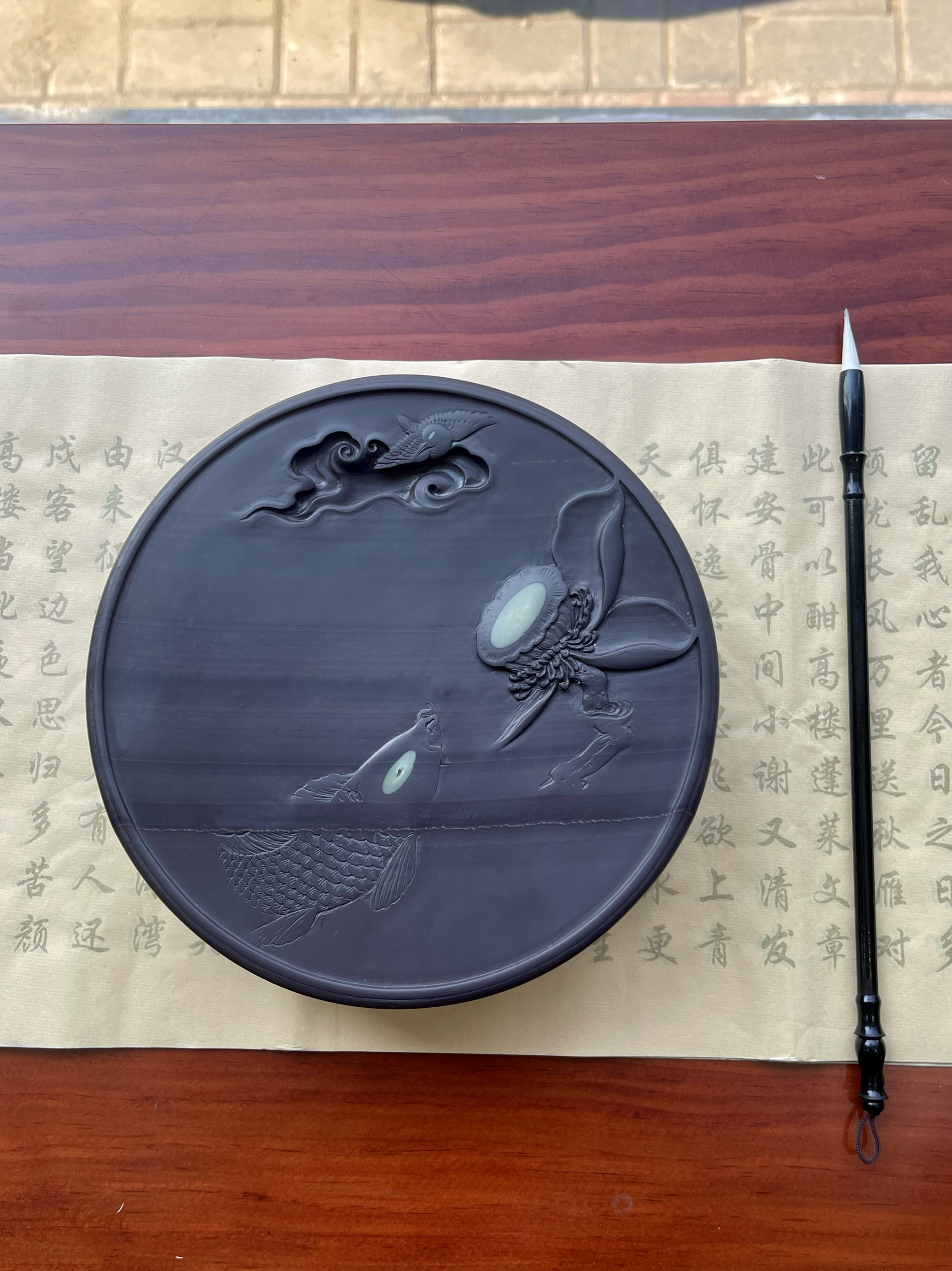 端砚歙砚紫袍玉带砚精品易水砚送礼手工雕刻经典鱼戏莲花砚台现货