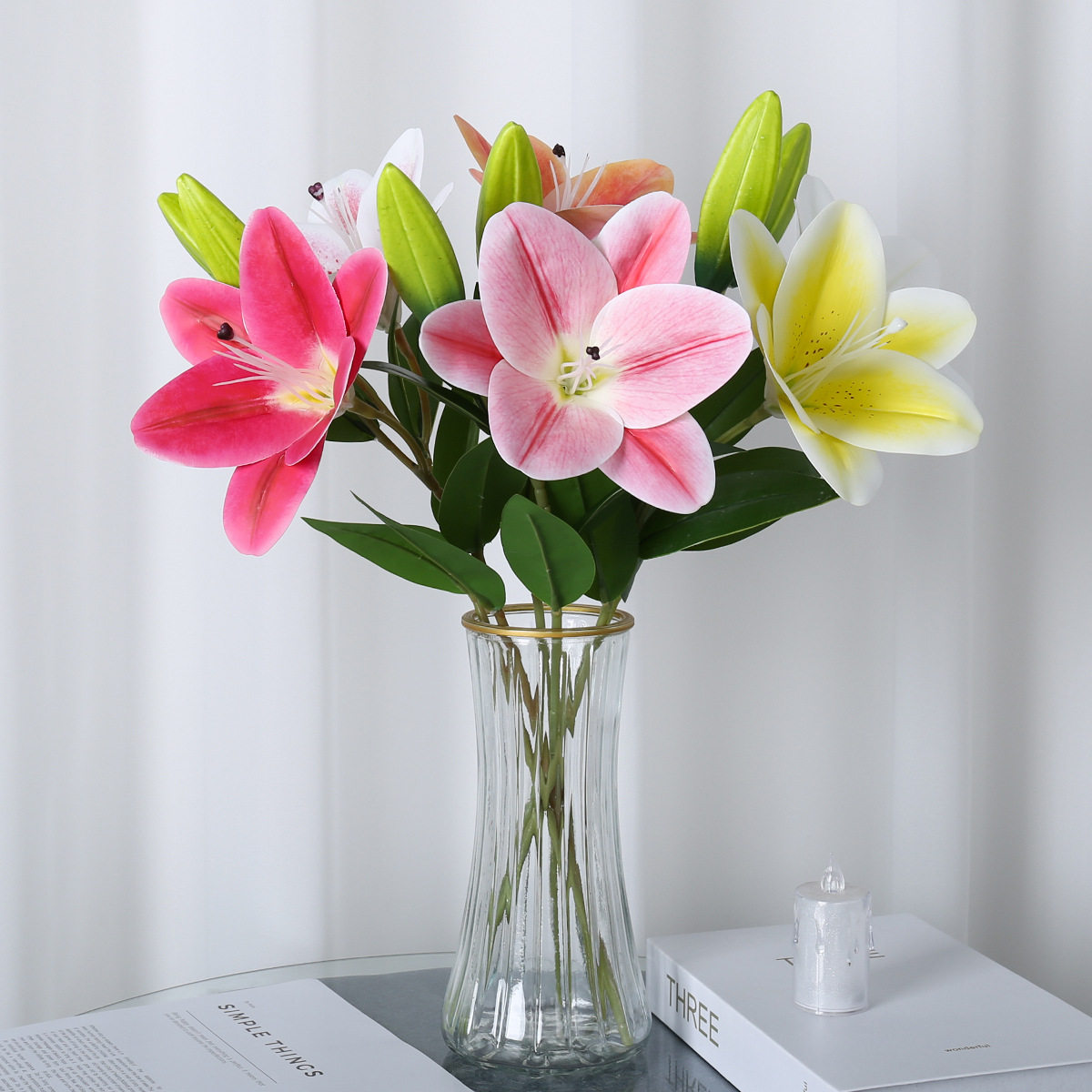 百合花仿真花手感长杆塑料假花水
