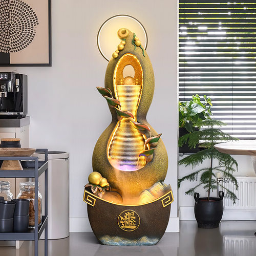 跨境新中式流水摆件招财办公室内客厅葫芦风水轮假山水景观循环水 - 封面