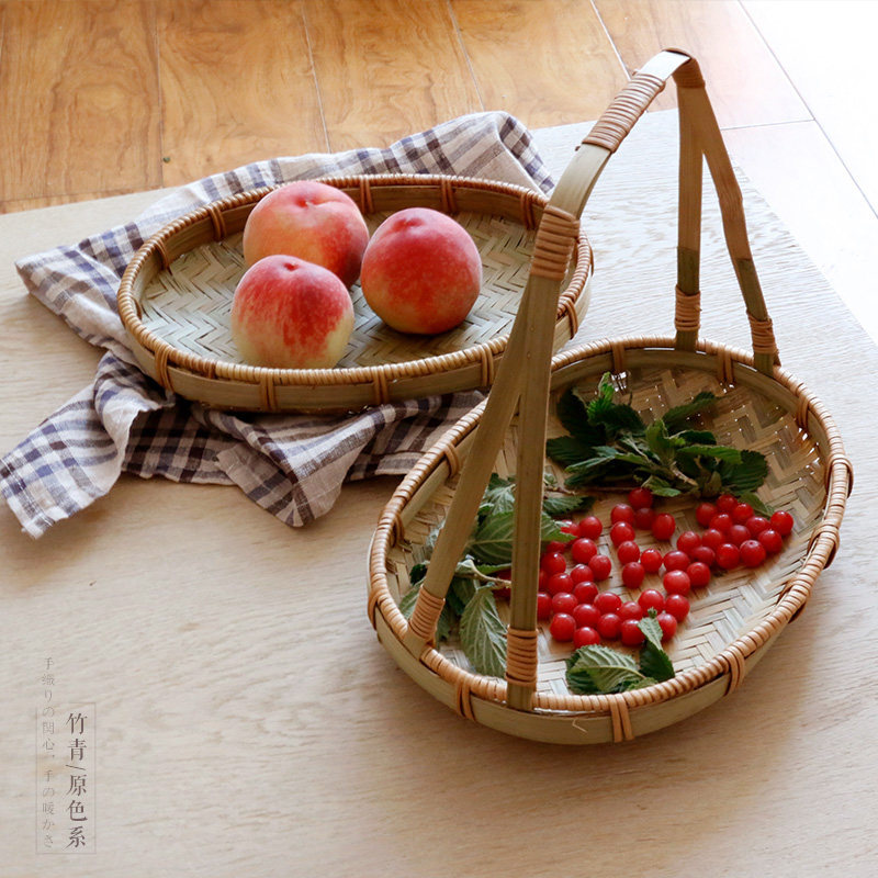 百搭家事丨日式竹青条纯手工编织椭圆形托盘竹子山藤圆箩筐收纳盘,餐饮具,盘,淘宝优惠券,粉丝福利购,淘宝优惠卷