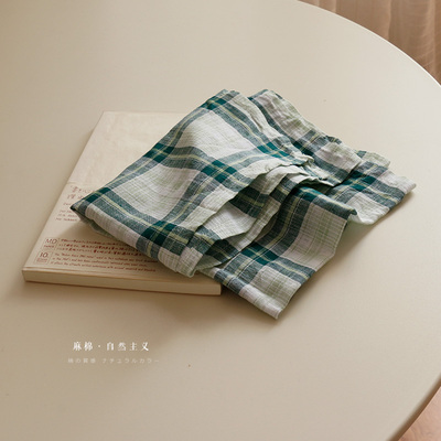 清新绿格子隔热餐布拍照背景布巾