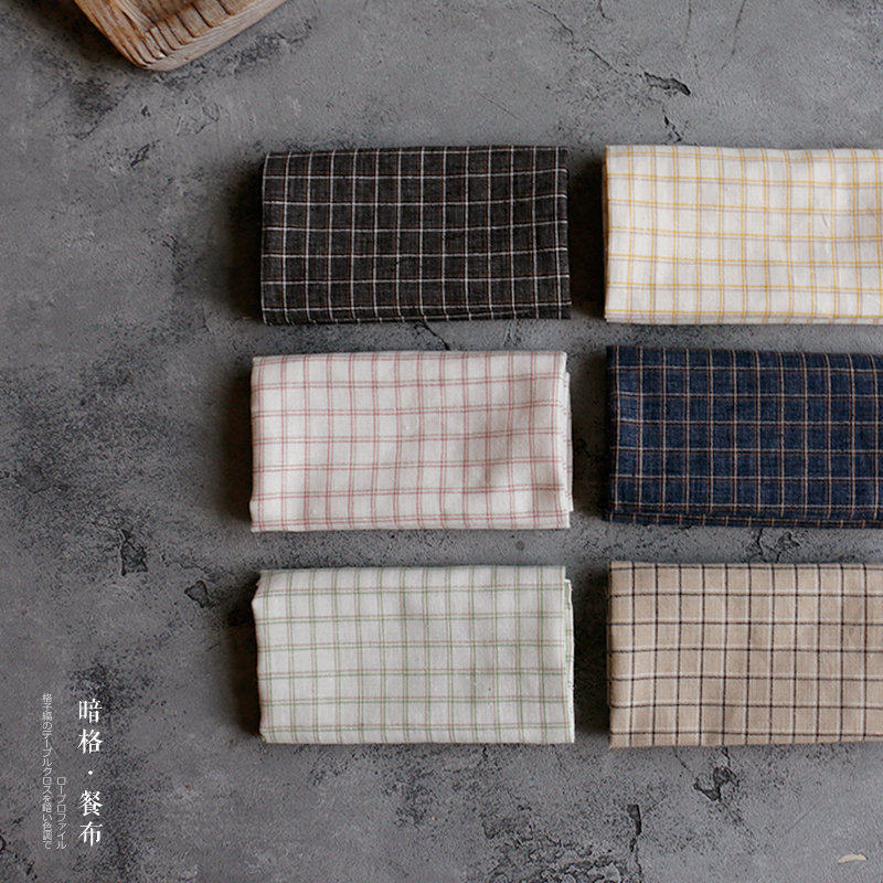 格系丨日式朴素简洁格子餐巾布棉麻文艺美食拍摄野餐面包垫布背景