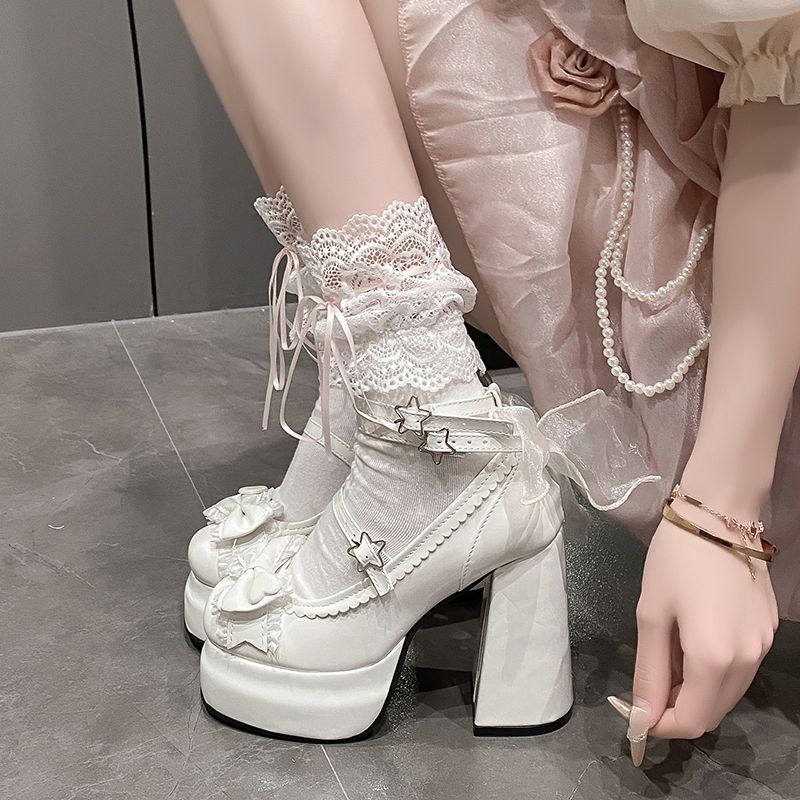 lolita圆头玛丽珍鞋洛丽塔可爱甜美小皮鞋蝴蝶结厚底防水台高跟鞋