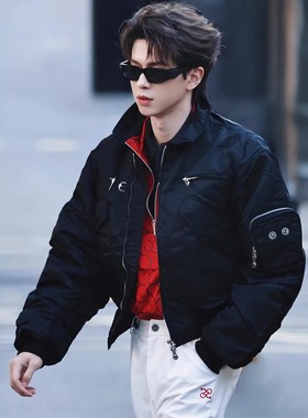 Thug club美式重磅何浩楠同款加厚Bomber宽松飞行夹克棉服外套男