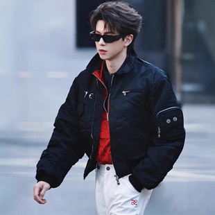 加厚Bomber宽松飞行夹克棉服外套男 重磅何浩楠同款 Thug club美式