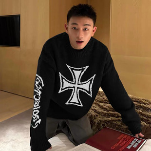 GRAILZ CRAZY潮牌美式男士款高级感秋冬美式情侣加厚保暖圆领毛衣