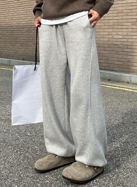 VIBE ACW灰色运动卫裤男冬季加厚直筒休闲阔腿裤韩系通勤风拖地裤