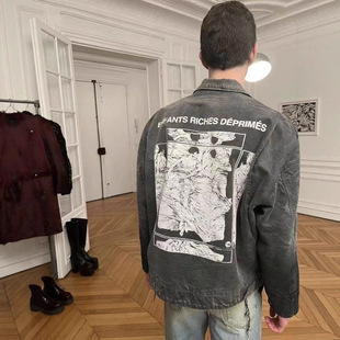 ERD GFKC忧郁的富二代罗曼蒂克磨破水洗做旧底特律牛仔夹克外套男