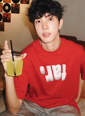 FAR ACHIVE FK红色美式重磅男士夏季潮牌纯棉宽松情侣潮流短袖T恤