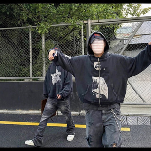 ERD GFKC麦当娜限定贴布拉链开衫卫衣外套美式BOXY男生款短宽帽衫