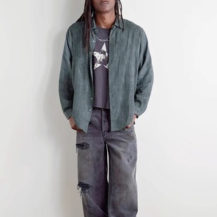 ERD GFKC忧郁的富二代做旧慵懒风衬衫情侣休闲宽松百搭衬衣外套男