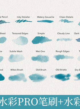 50支逼真油漆刷纹理喷溅铅笔水彩国风水墨procreate画笔笔刷