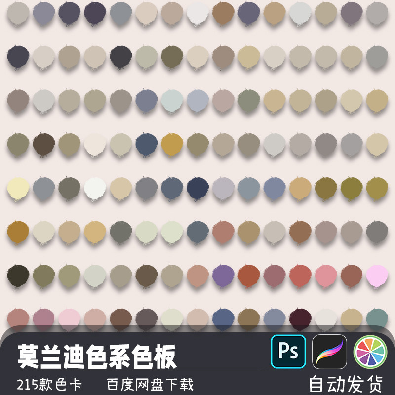 莫兰迪色系高级灰典雅色调ps/sai2色板预设procreate色卡绘画素材