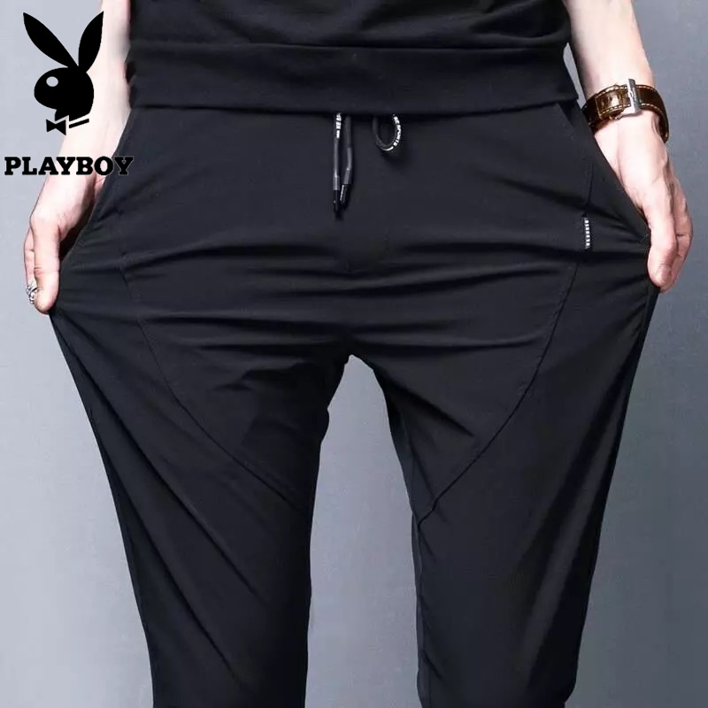 花花公子裤子夏季男士休闲运动裤薄款青年百搭修身冰丝九分裤潮流