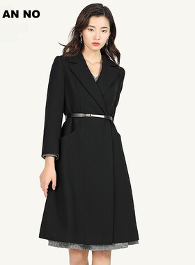 JAN AN NO简爱诺商场专柜春季新品黑色羊毛商务大衣女J2010029DY