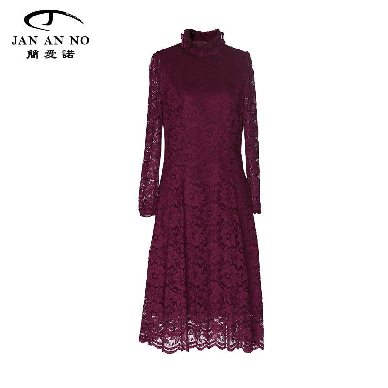 简爱诺红色蕾丝连衣裙新款欧美风