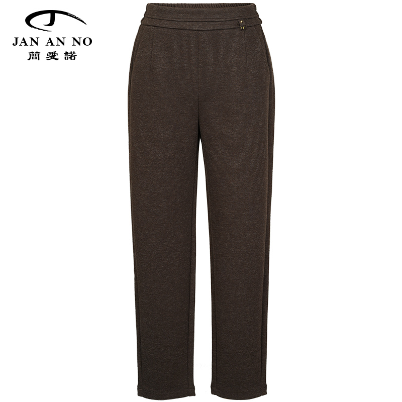 简爱诺通勤咖色小直筒毛呢长裤