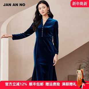简爱诺优雅气质丝绒礼服裙连衣裙女士秋冬季 J2460058LQ JAN