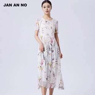 连衣裙夏季 JAN J910198LQ 优雅气质碎花短袖 简爱诺专柜新款