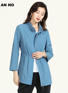 JAN AN NO简爱诺春秋新品蓝色中长款收腰显瘦风衣女士J2010072FY