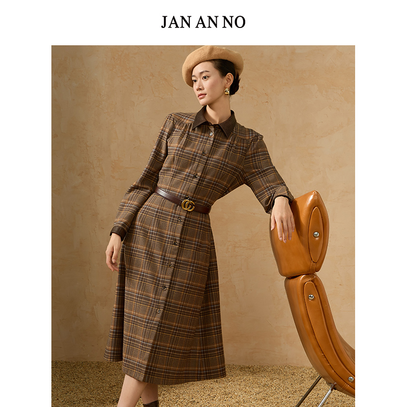 JANANNO简爱诺格纹连衣裙