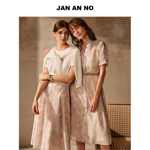 JAN AN NO 简爱诺优雅气质紫花色印花短袖连衣裙夏新款J2510217LQ