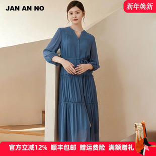 七分袖 式 桑蚕丝连衣裙秋JA077623LQ 简爱诺优雅气质衬衫 JAN