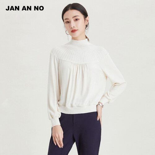 JANANNO真丝简爱羊毛拼接长袖