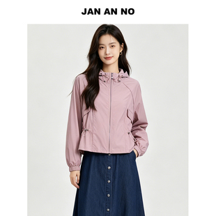 新款 JAN J2620018FY 短风衣外套春季 简爱诺休闲粉色连帽长袖