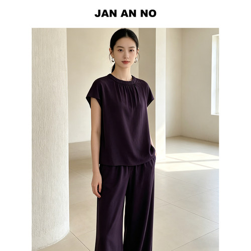 JAN AN NO 简爱诺气质桑蚕丝薄款短袖上衣小衫夏季新款J2620184SS