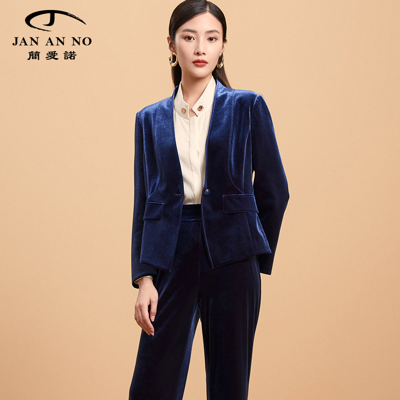 秋冬新品蓝色小西装休闲丝绒外套