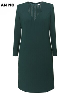 JAN AN NO/简爱诺春季气质复古简约圆领流苏式钉珠连衣裙960097LQ