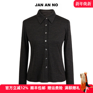 新款 上衣冬季 J2470133SY 简爱诺深咖色100%绵羊毛针织衫 JAN