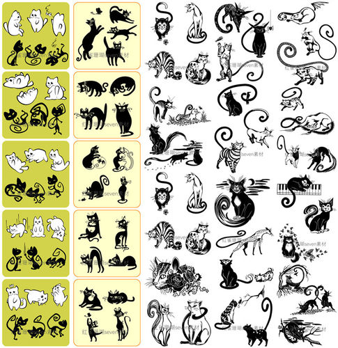 A0915矢量AI设计素材 猫咪图片表情动作插画线稿图