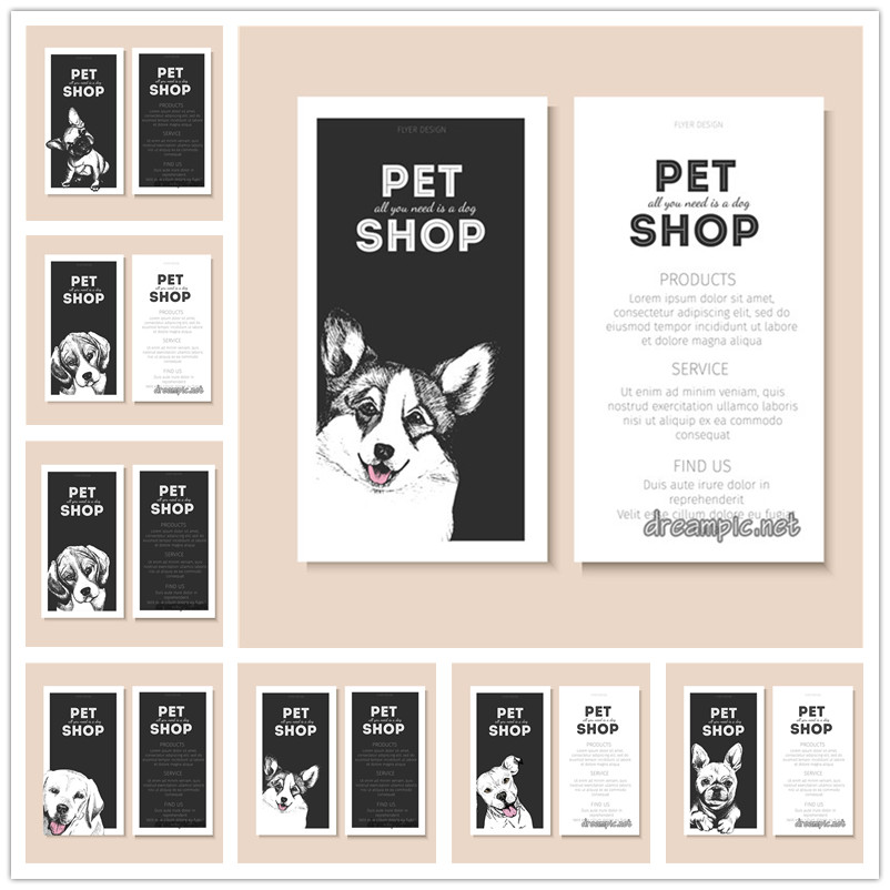 [655]AI矢量设计素材 手绘宠物店狗狗插画广告背景