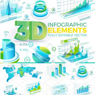 [768]AI矢量设计素材3D扁平化Isometric轴测图商务图表柱状图数据